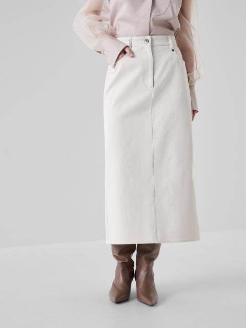 Brunello Cucinelli Dyed couture denim five-pocket midi skirt with shiny bartack