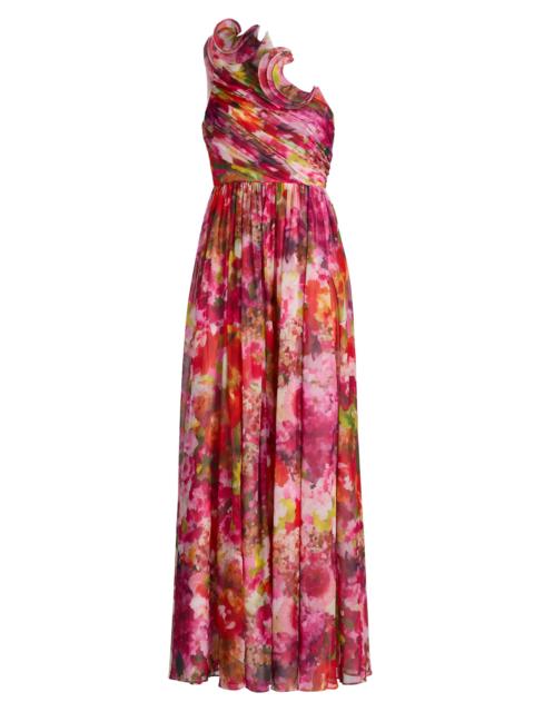 BADGLEY MISCHKA Women's Floral Georgette Frill A-Line Gown - Pink Multi