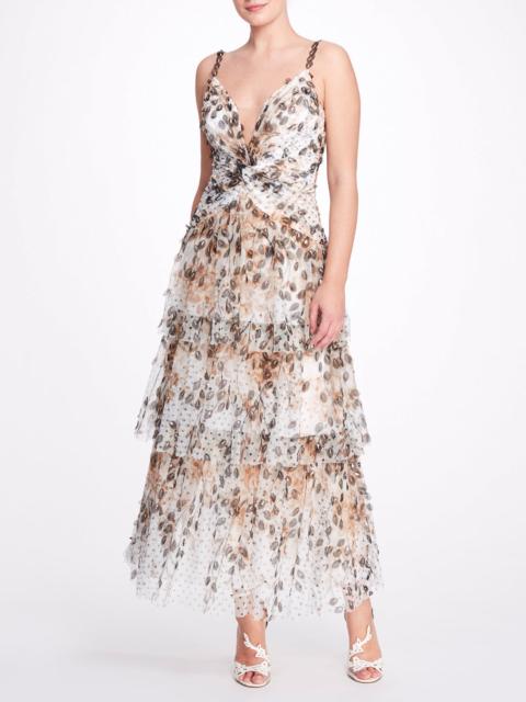 Marchesa TIERED PRINTED COCKTAIL MAXI DRESS