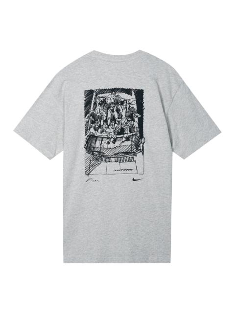 Nike Men's Nike SB Back Graffiti Funny Pattern Printing Round Neck Short Sleeve Light Grey T-Shirt DR7768