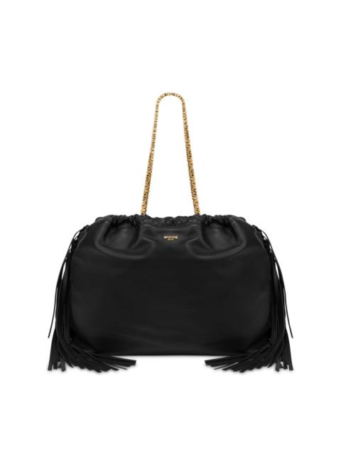 logo-appliquÃ© fringed leather bucket bag