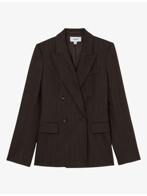 REISS Dawson Herringbone Double-Breasted Stretch Wool-Blend Blazer