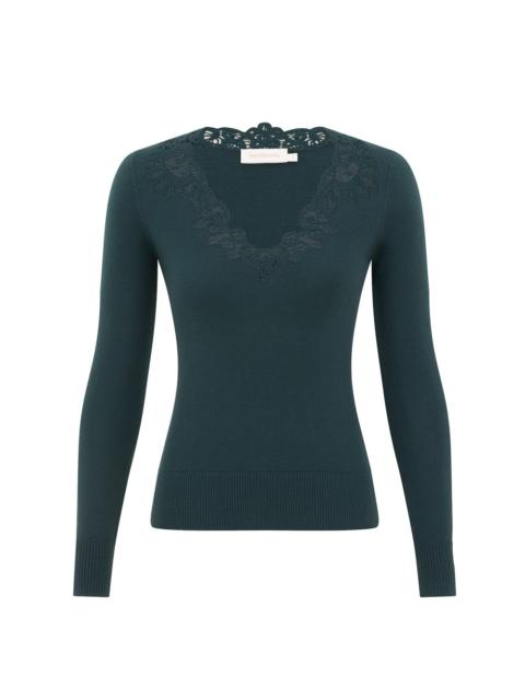 Zimmermann CLASH MERINO LACE V NECK TOP