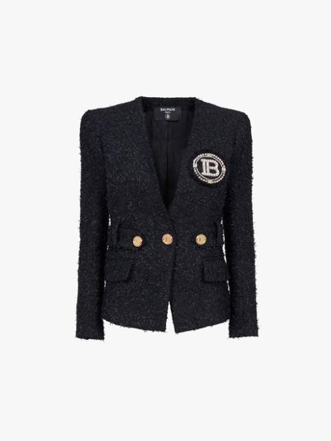 Balmain 블랙 tweed 재킷 자수 Balmain 로고