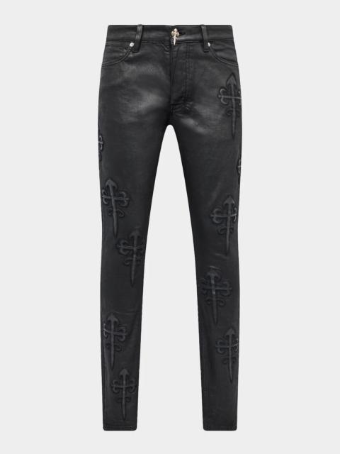 Ksubi Men's Faux Leather Applique Skinny Jeans