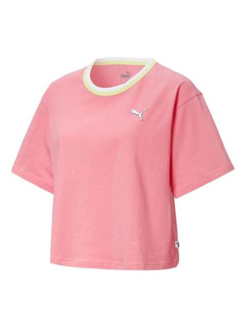 PUMA (WMNS) PUMA Celebration Style Tee Multi-Color Round Neck Short Sleeve Pink 586043-14