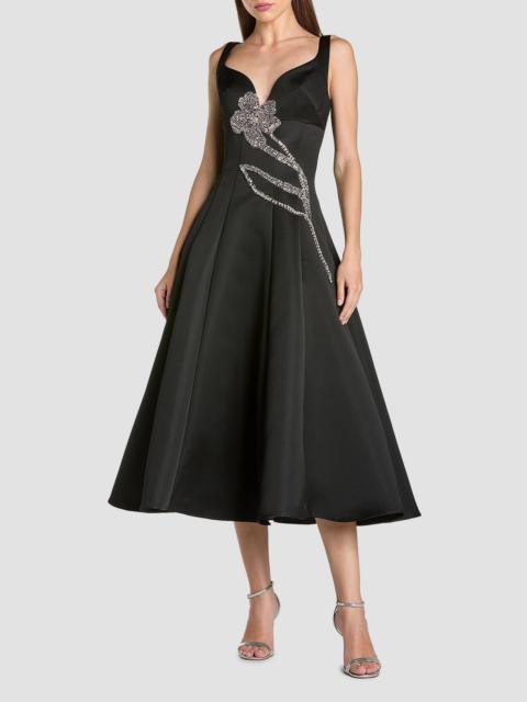 MAC DUGGAL Women's Embellished Floral Satin Midi-Dress - Black Gold