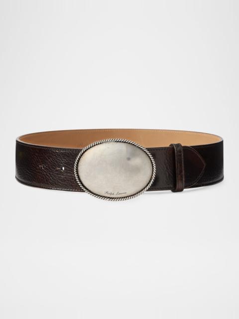 Ralph Lauren Plaque-Buckle Calfskin Belt