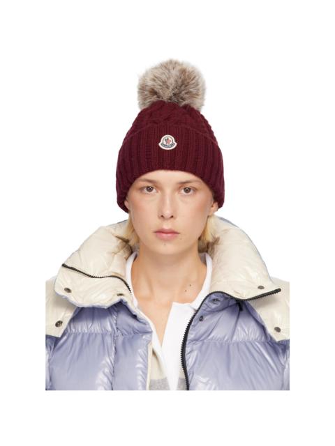 Moncler Burgundy Cashmere Blend Pom Pom Beanie