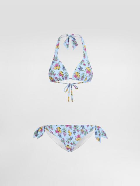 Dolce & Gabbana Small floral-print sliding triangle bikini