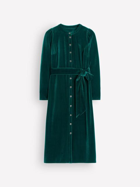BODEN Honor Column Velvet Midi Dress-Emerald Night