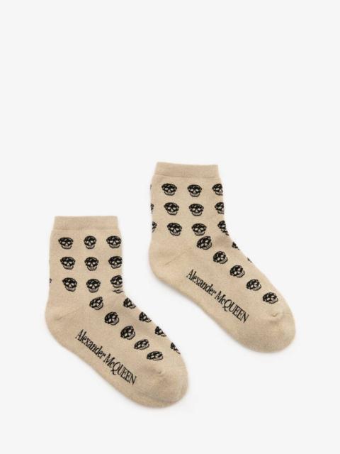 Alexander McQueen Short Skull Socks in Gold/black