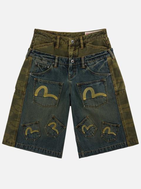 EVISU Layered Waistband Ishigaki Camouflage Denim Shorts