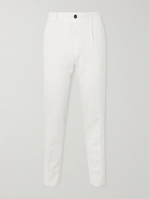 SLOWEAR Tapered Pleated Stretch-Cotton and Linen-Blend Gabardine Trousers