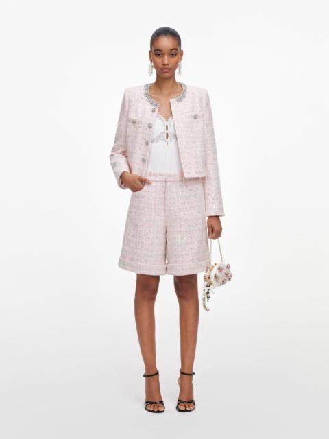 self-portrait Pink Sequin Boucle Shorts