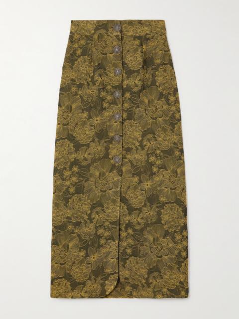 DESTREE Ivan Embroidered Twill Maxi Skirt