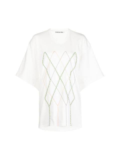 Argyle String Embroidery Oversize T-shirt