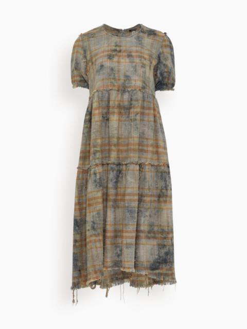 Shredded Relaxed Midi Dress in Overdyed Light Blue Plaid