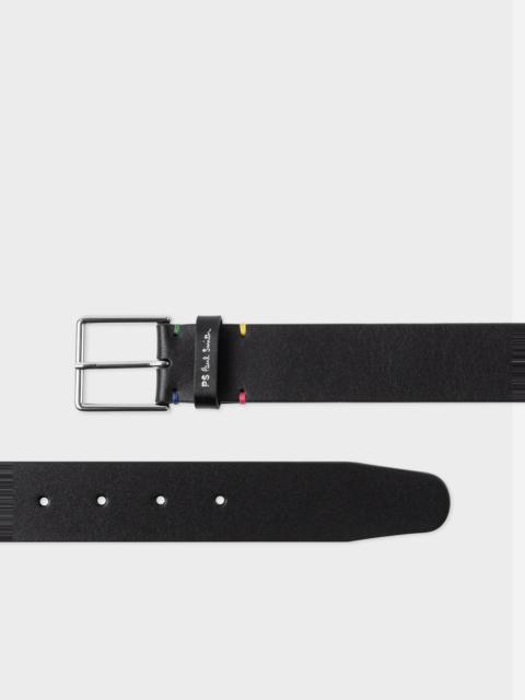 Black Leather Belt With Colourful Stitch Detail