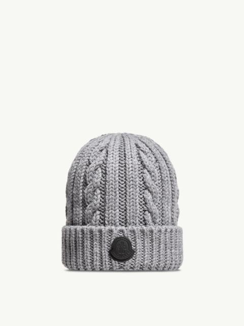 Moncler Leather Logo Wool Beanie