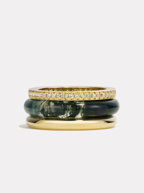 By Pariah Stack_Slim Classic Ring Stack Moss Agate | White Diamond