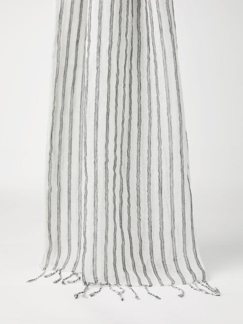 Brunello Cucinelli Sparkling striped linen scarf with fringe