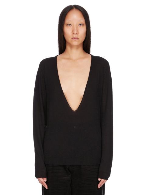 Rick Owens Black Hollywood V Neck Pull Sweater