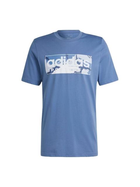 adidas Camo Linear Graphic T-Shirt Asia Sizing 'Blue' IR5834