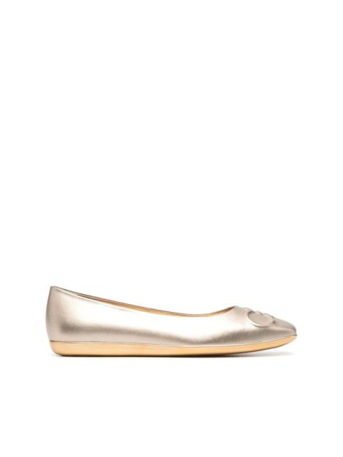 FERRAGAMO Gancini-motif square-toe ballerina shoes