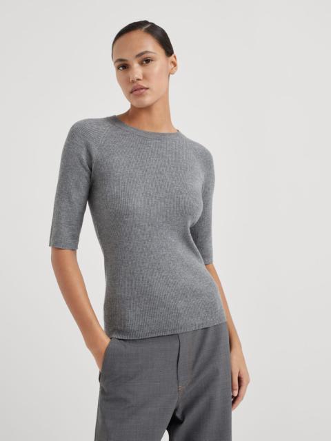 Sparkling cashmere rib knit sweater