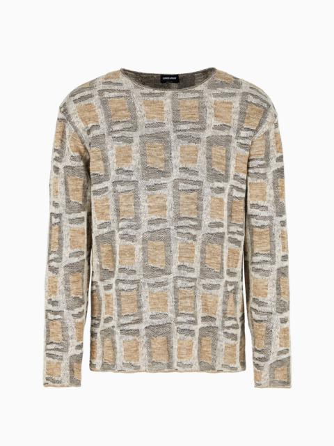 GIORGIO ARMANI Jacquard linen and virgin-wool blend crew-neck jumper