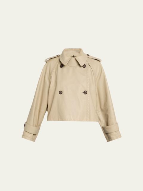 GIORGIO ARMANI Leather Double-Breasted Boxy Trench Jacket