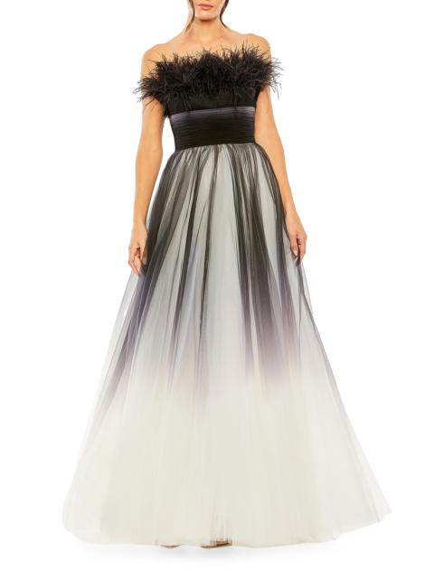 MAC DUGGAL Women's Strapless Feather & Tulle Gown - Black Ombre