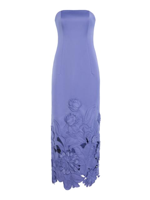 LEO LIN Rayna Floral-Appliquéd Cutout Crepe Maxi Dress blue