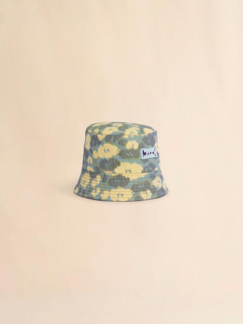 Marni GREEN LINEN BLEND BUCKET HAT WITH BLURRY FLORAL PRINT