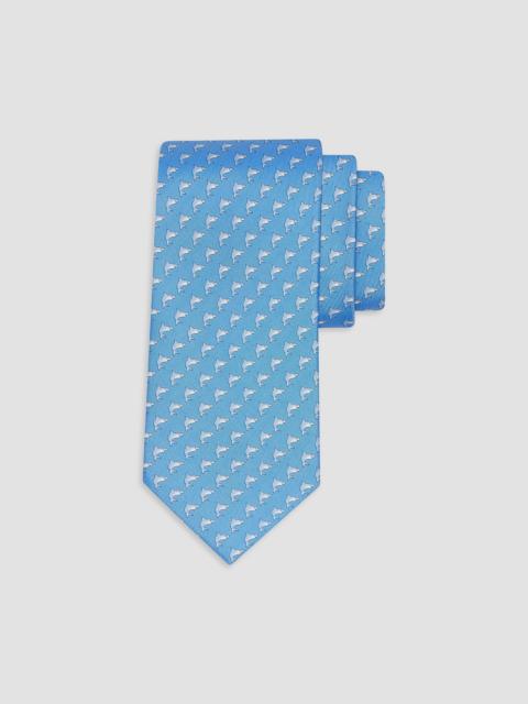 FERRAGAMO Men's Shark Print Silk Tie - Azzurro Avorio