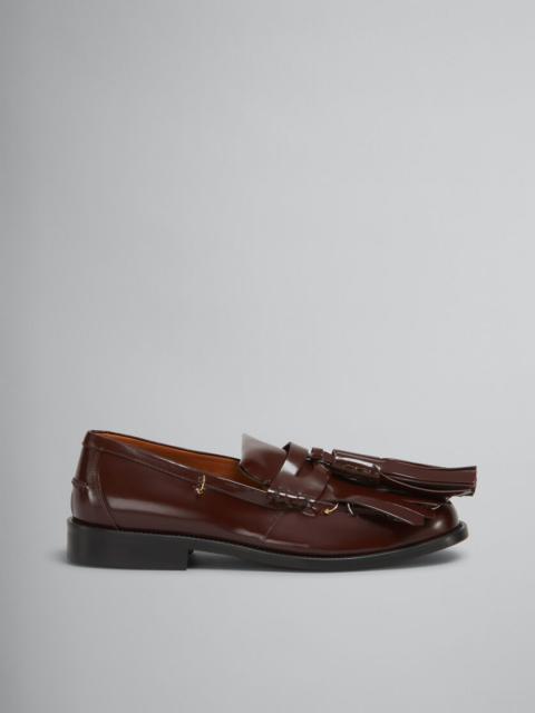 Marni BURGUNDY LEATHER BAMBI LOAFER WITH MAXI TASSELS