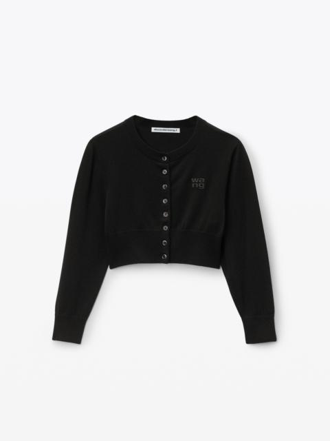 Alexander Wang Logo Embossed Shrunken Cardigan in Superfine Merino Wool
