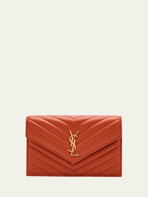 SAINT LAURENT Small YSL Wallet on Chain in Grain Leather