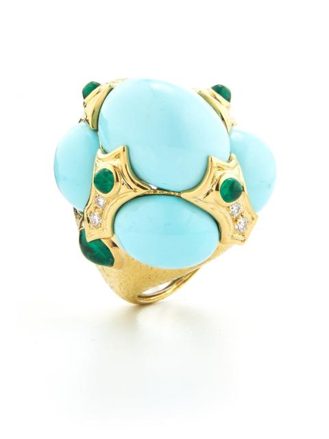 DAVID WEBB Turquoise Emerald Crown Ring