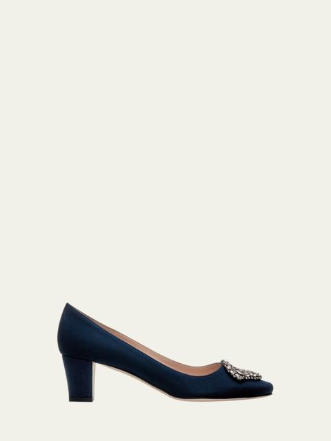 Manolo Blahnik Okkatto Crystal Silk Block-Heel Pumps