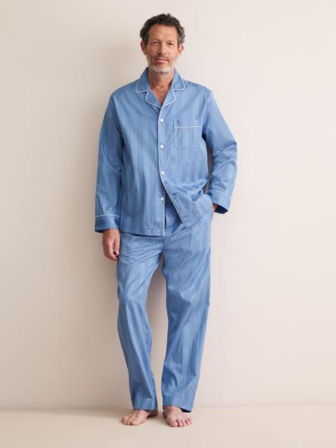 Derek Rose Lingfield Cotton Pajamas Mid Blue Tonal Stripe