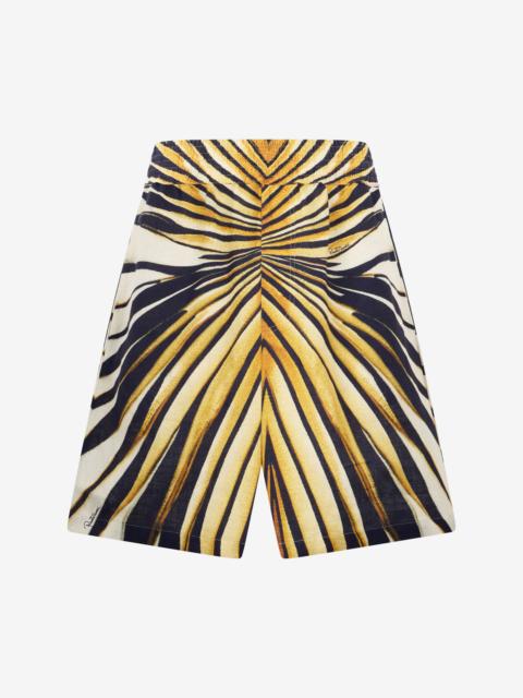 Roberto Cavalli Ray Of Gold Print Linen Bermuda
