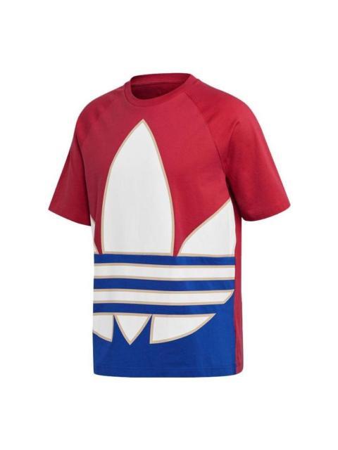 adidas Men's adidas originals Colorblock Large Logo Round Neck Casual Short Sleeve Red T-Shirt GE6222