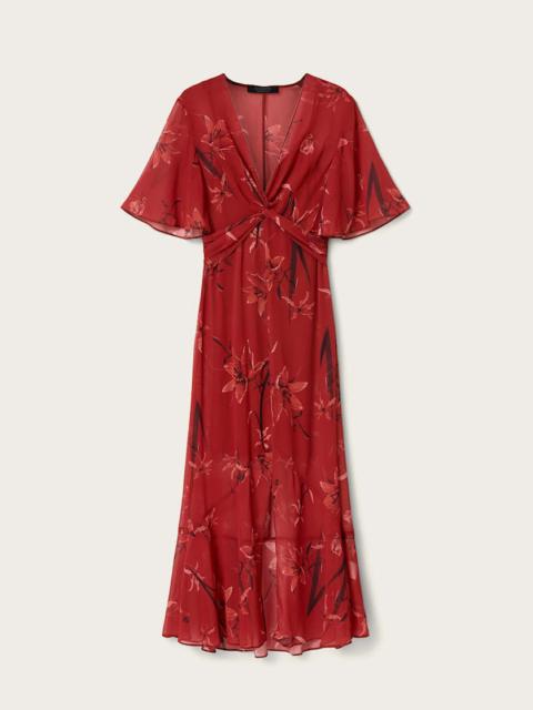 ALLSAINTS MOLLIE TWIST DETAIL FLORAL MIDI DRESS