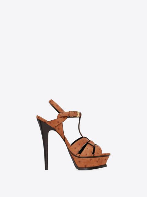 tribute platform sandals in ostrich-embossed leather