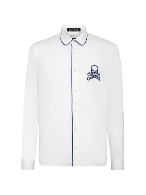skull-embroidered cotton shirt