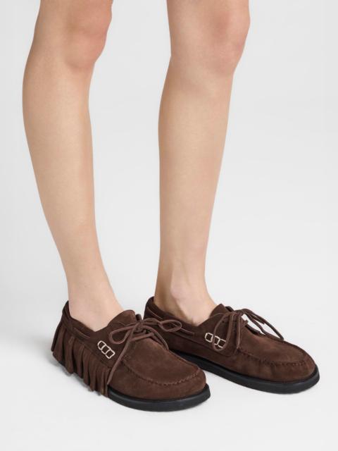 JW Anderson MENS LOAFER RUFFLE SUEDE BOAT SHOES IN CHOCOLATE BROWN