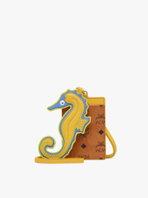 MCM Aren Lanyard Card Case w/ Seahorse Charm in Visetos