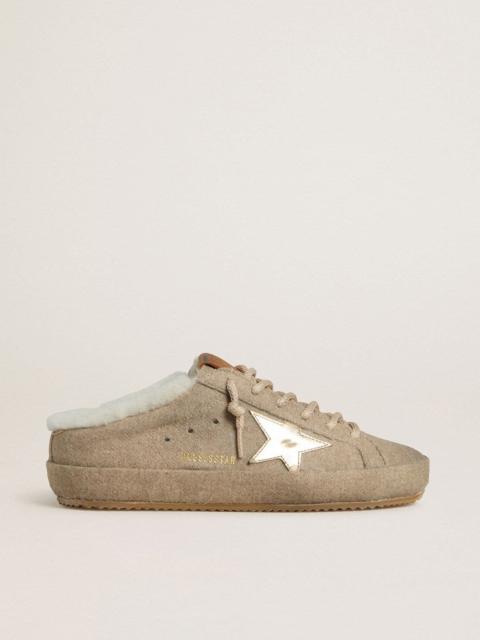 Golden Goose Women's Super-Star Sabots in wool with shearling lining and gold metallic star